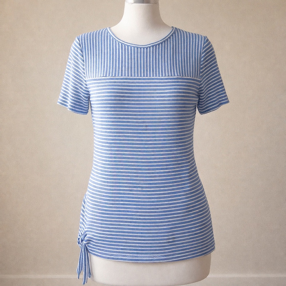 Talbots Blue and White Striped Nautical‎ Short Sleeve Top XL